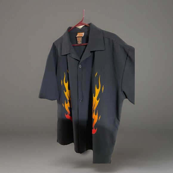 ZONZ Mens Vintage Flame Button Down Size X-Large, Y2K, Skate, Grunge, Goth - Picture 2 of 4